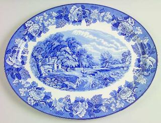 Enoch Wood & Sons English Scenery Blue (Blue Backs,Smooth) 16 Oval Serving Plat