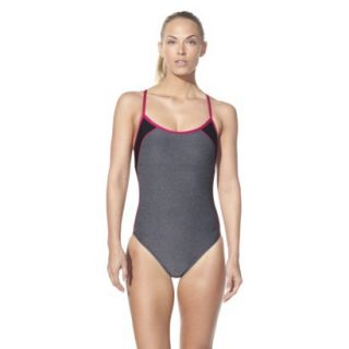 SPEEDO Thin Strap 1 Piece Swimsuit  Heather Gray 10