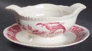 Enoch Wood & Sons Aquila Pink Gravy Boat with Attached Underplate, Fine China Di