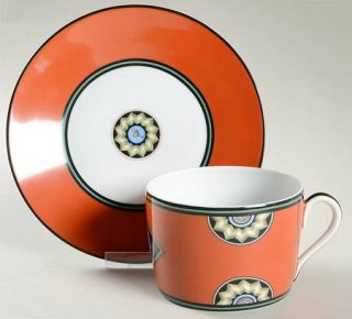 Puiforcat China Pompei Red Breakfast Cup & Saucer Set, Fine China Dinnerware   R