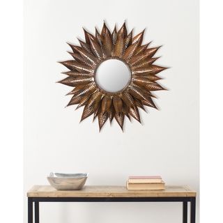 Handmade Arts And Crafts Star Burst Wall Mirror (CopperMaterials Iron and glassMirror materials Glass with silver backingDimensions 28.3 inches high x 28.3 inches wide x 5.5 inches deep )