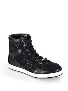 Jimmy Choo Tokyo Lace & Leather High Top Sneakers   Black