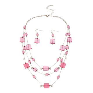 MIXIT Pink Cube Illusion Necklace & Drop Earrings Set