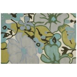 Amy Butler Grey Floral Hand tufted Contemporary New Zealand Wool Rug (5 X 76)