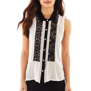 By & By Sleeveless Button Front Top, White