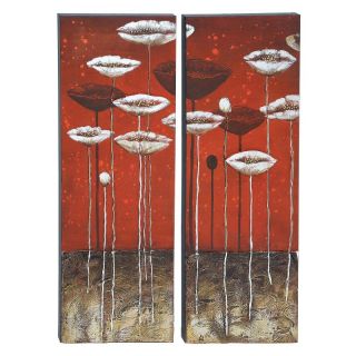 Benzara Inc Red and White Flowers Wooden Canvas Wall Art   53698