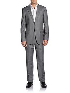 Chalk Striped Wool Two Button Suit/Trim Fit   Medium Grey