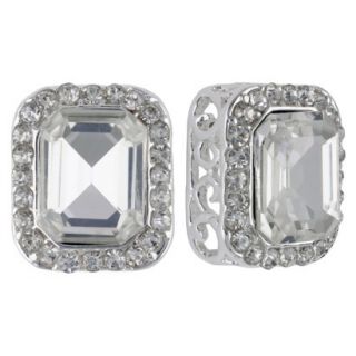 Womens Button Earrings Square Crystal and Pave Crystal   Silver/Clear