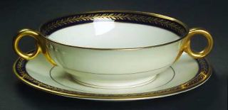 Haviland Lauria Blue Footed Cream Soup Bowl & Saucer Set, Fine China Dinnerware