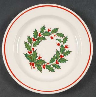 Anchor Hocking Holiday Wreath Salad Plate, Fine China Dinnerware   Red Band, Hol