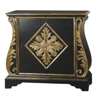 Hand Painted Distressed Black And Gold Finish Accent Chest