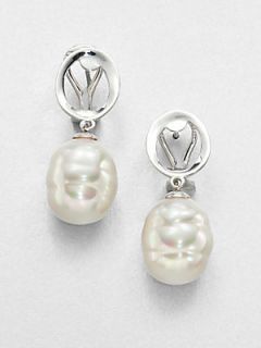 Majorica 14MM Baroque Pearl Circle Drop Earrings/Silver   Pearl Silver