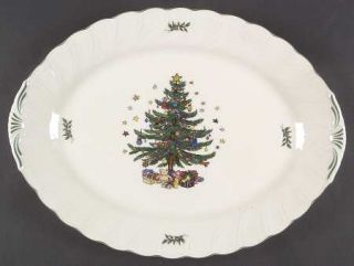 Nikko Happy Holidays 17 Oval Serving Platter, Fine China Dinnerware   Christmas