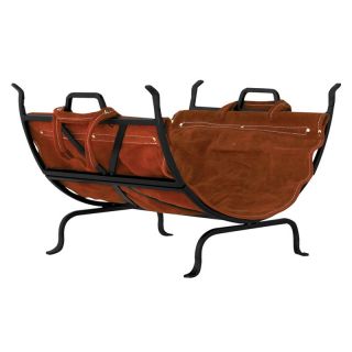 Uniflame Black Wrought Iron Log Holder with Leather Carrier   W 1018