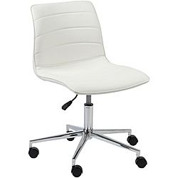 Ashton White Office Chair (White/chromeMaterials Leatherette, foam, chromed steel Finish Chromed steel frameSeat height 17 21.5 inches highAdjustable height 31 35 inches highWheels Polyurethane castersDimensions 25 inches wide x 25 inches deep x 31 
