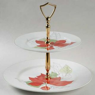 Block China Poinsettia 2 Tiered Serving Tray (Dinner & Salad Plate), Fine China