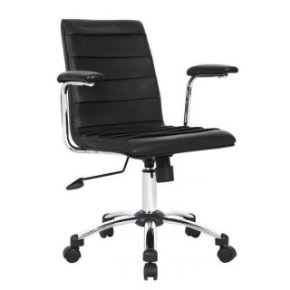 Black Faux Leather Pleated Office Chair