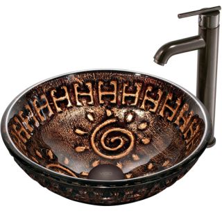 Vigo Industries VGT169 Bathroom Sink, Aztec Glass Vessel Sink amp; Faucet Set Oil Rubbed Bronze