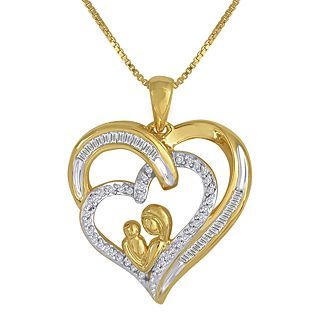 1/4 CT. T.W. Diamond Two Tone Mothers Heart Pendant, Yellow/Gold, Womens