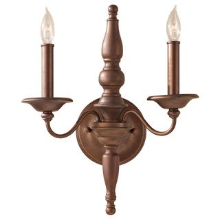 Yorktown Heights Collection Prescott Bronze 2 light Wall Bracket (SteelNumber of lights Two (2)Requires two (2) 60 watt candelabra base bulbs (not included)Dimensions 16.5 inches high x 12.5 inches wide x 6.75 inches deepThis fixture does need to be har