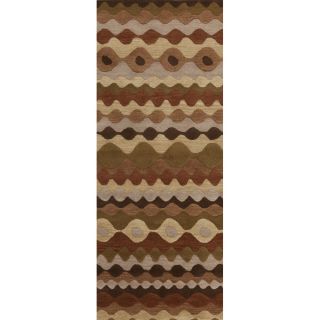 Hand tufted Tea Leaves Brown Geometric Shapes Wool Rug (26 X 8)