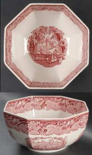 Masons Vista Pink 8 Octagonal Vegetable Bowl, Fine China Dinnerware   Pink Lea