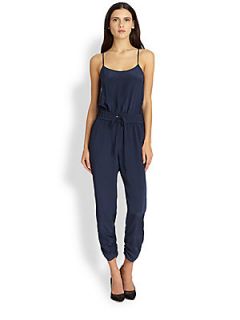 Parker Silk Charmeuse Ruched Leg Jumpsuit   Deep Sea