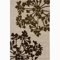 Hand tufted Mandara Brown Floral Contemporary New Zealand Wool Rug (7 9 X 10 6)