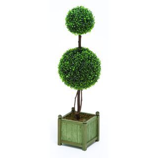 Contemporary Green Polyester Topiary With Boxwood