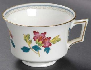 Wedgwood Chinese Flowers Footed Cup, Fine China Dinnerware   Pink Flowers On Rim
