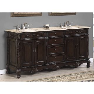 Kassandra Marble Top Double Vanity (Brown cherryMaterials Marble, mdf, porcelain, brass Wood finish Brown Cherry Hardware finish bronze Glass NoneFaucet Not Included Cutout for sink YesNumber of shelves 2Number of drawers 3Number of doors 4Dimens