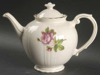 Syracuse Rosalie Teapot & Lid, Fine China Dinnerware   Federal Shape, Rose Cente