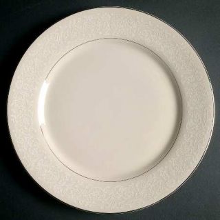 Woodmere Claire De Lune Dinner Plate, Fine China Dinnerware   White Flowers&Scro