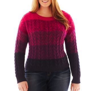 LIZ CLAIBORNE Long Sleeve Ombrê Cable Sweater   Plus, Navy Multi