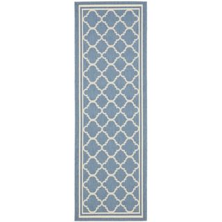 Safavieh Indoor/ Outdoor Courtyard Blue/ Beige Runner Rug (23 X 22)