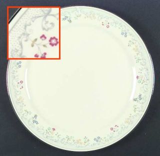 Pickard Waverly Dinner Plate, Fine China Dinnerware   Blue Dots & Scrolls Flower