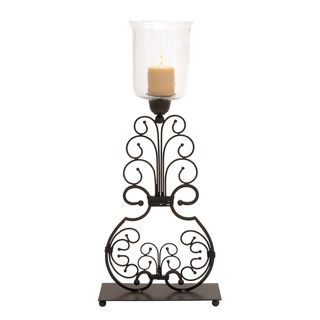 Curved Metal Hurricane Lamp (BrownMaterial Metal, hurricane glassQuantity One (1)Setting IndoorDimensions 31 inches high x 14 inches wide x 5 inches deep Metal, hurricane glassQuantity One (1)Setting IndoorDimensions 31 inches high x 14 inches wide