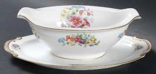 Wentworth Dresdon Gravy Boat with Attached Underplate, Fine China Dinnerware   G