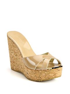 Jimmy Choo Perfume Patent Leather and Cork Wedge Sandals