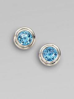 John Hardy Sterling Silver Stud Earrings/Swiss Blue Topaz   Silver