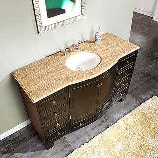 Silkroad Exclusive 55 inch Travertine Stone Top Bathroom Vanity