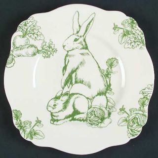Jay Willfred Bunny Toile Square Luncheon Plate, Fine China Dinnerware   Green Ra