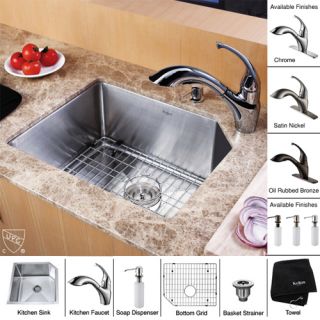 Kraus KHU12123KPF2210KSD30SN 23 inch Undermount Single Bowl Stainless Steel Kitchen Sink with Satin Nickel Kitchen Faucet and Soap Dispenser