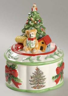 Spode Christmas Tree Green Trim Music Box with Lid, Fine China Dinnerware   Newe