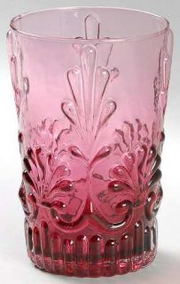 Pilgrim Glass Adams Cranberry 10 Oz Flat Tumbler   Cranberry,Raised Shell Design