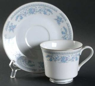 Royal Gallery Nancy Footed Cup & Saucer Set, Fine China Dinnerware   Blue & Lave