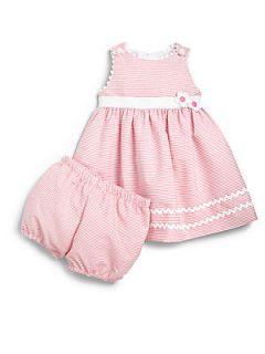 Florence Eiseman Infants Two Piece Striped Rickrack Dress & Bloomers Set   Pink