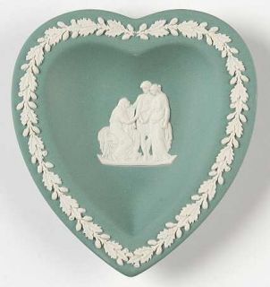 Wedgwood Cream Color On Teal Jasperware Small Heart Shape Ashtray, Fine China Di