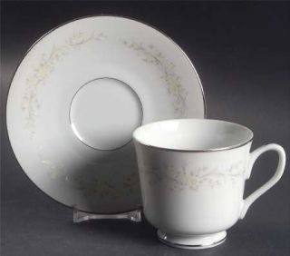 Four Crown Sintra Footed Cup & Saucer Set, Fine China Dinnerware   White & Yello