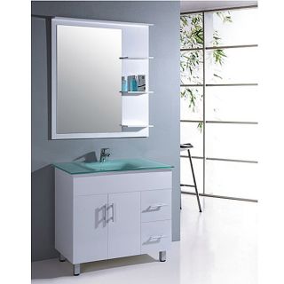 Tempered Glass 35.5 inch Single Sink Bathroom Vanity (Light green tempered glassType Single sink vanityMaterials MDF, tempered glassWood finish WhiteHardware finish WhiteTop Tempered glassFaucet hole Pre drilled with one hole, one slot faucetFaucet